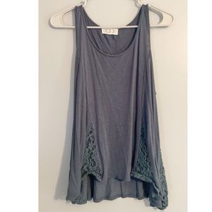 blue dressy tank with floral detailing